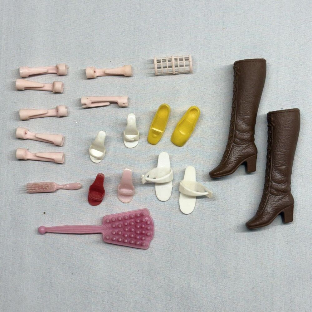 Vtg Barbie Doll Shoes Boots Accessories Lot Stockings Curlers Heels Brushes - Picture 2 of 8